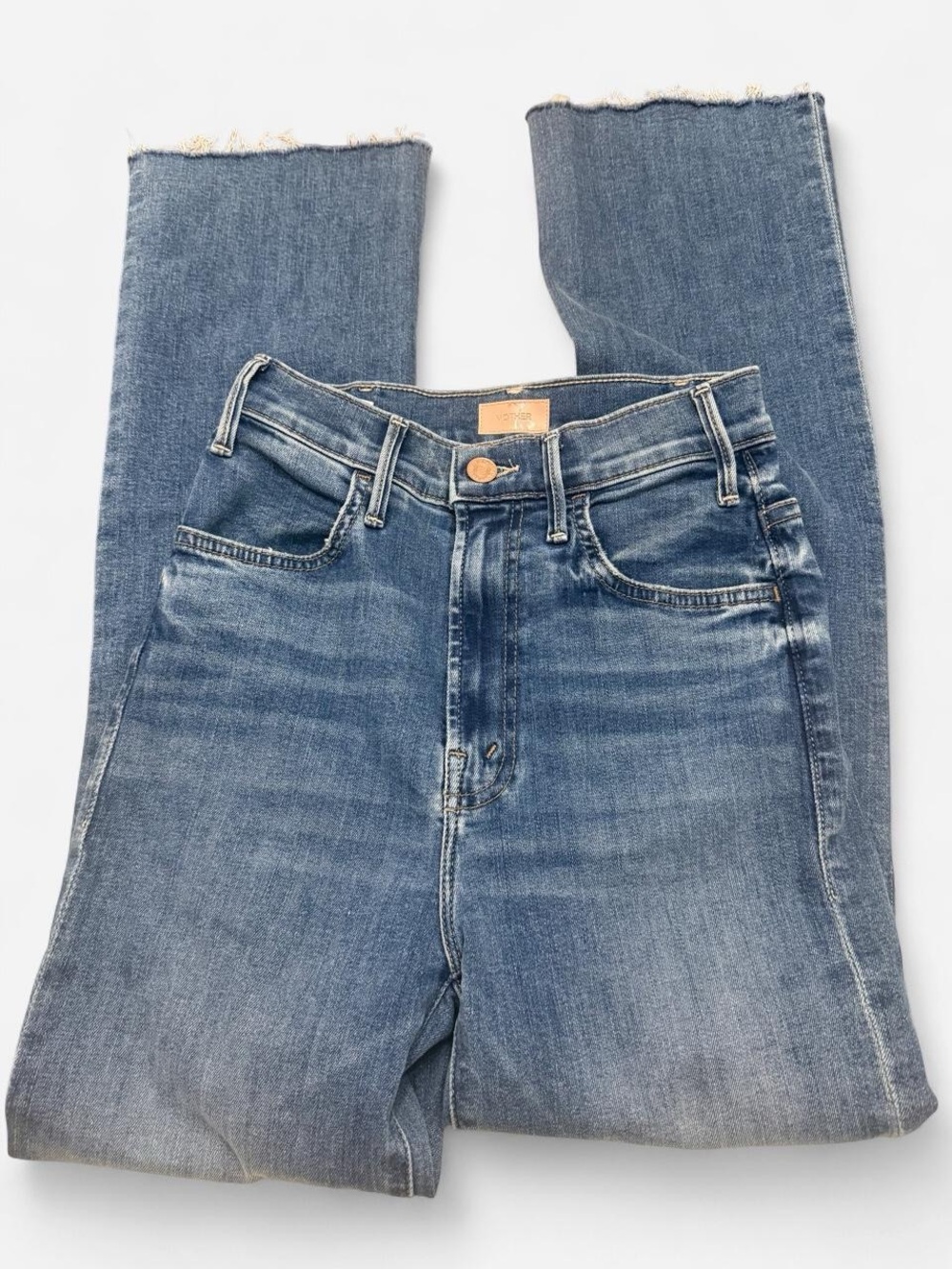 MOTHER High-Rise Faded Blue Raw Hem Jeans